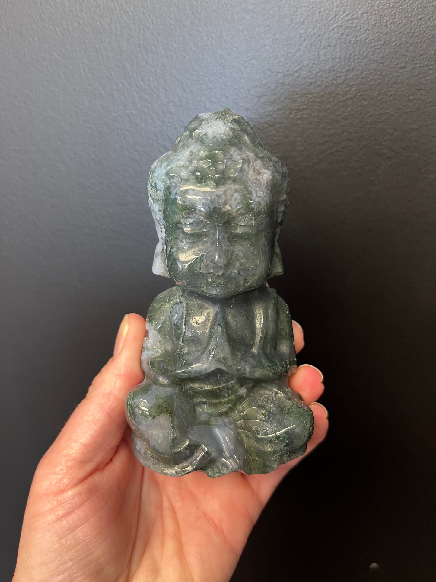 Moss Agate Buddha (445g)