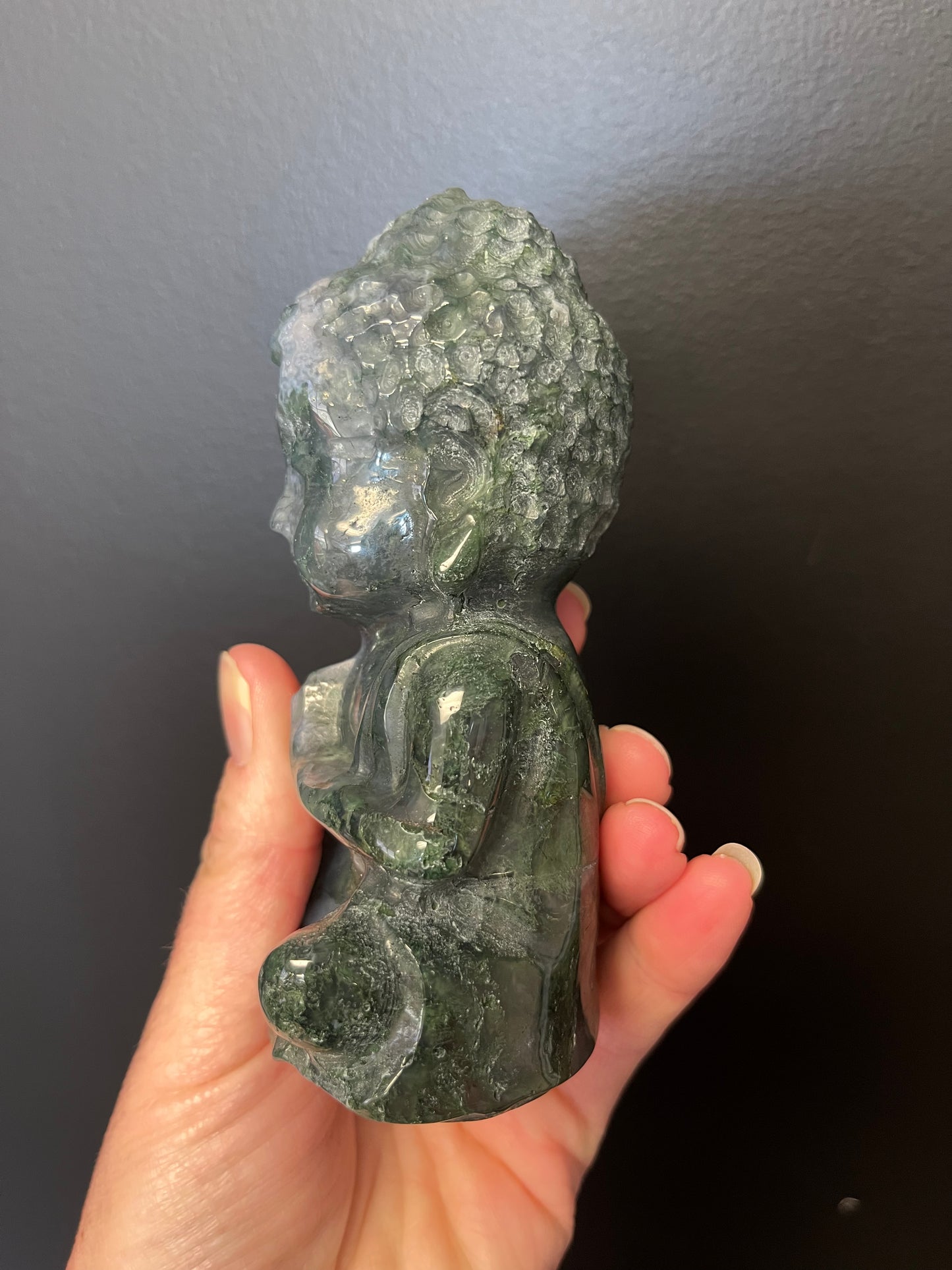 Moss Agate Buddha (445g)