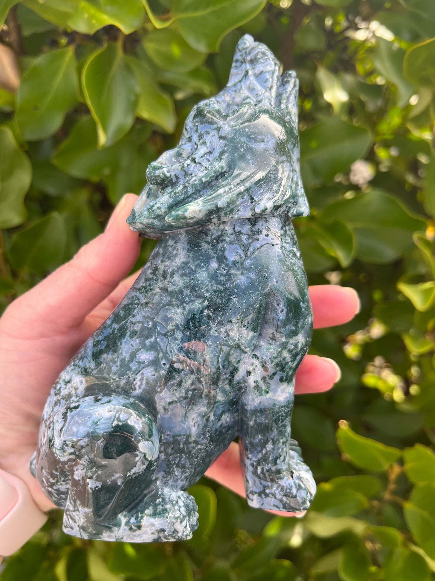 Moss Agate Wolf (795g)