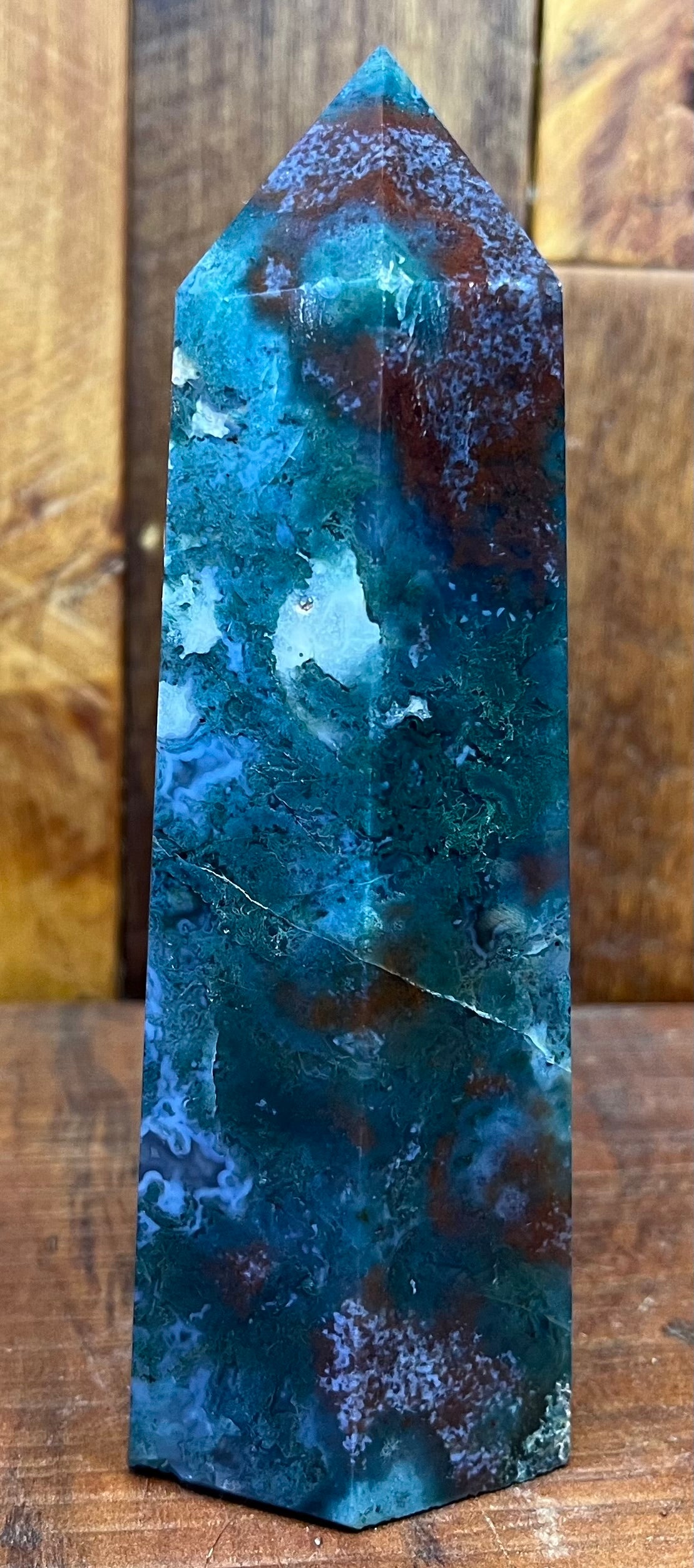 Moss Agate Tower (530g)