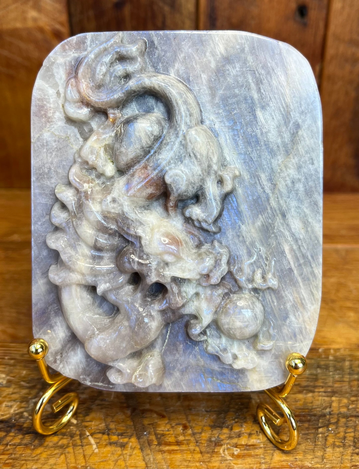 Moonstone Dragon Carving (275g)